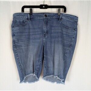 Lane Bryant Bermuda Shorts 20 Women's Blue Denim High Rise Raw Hem Cutoffs